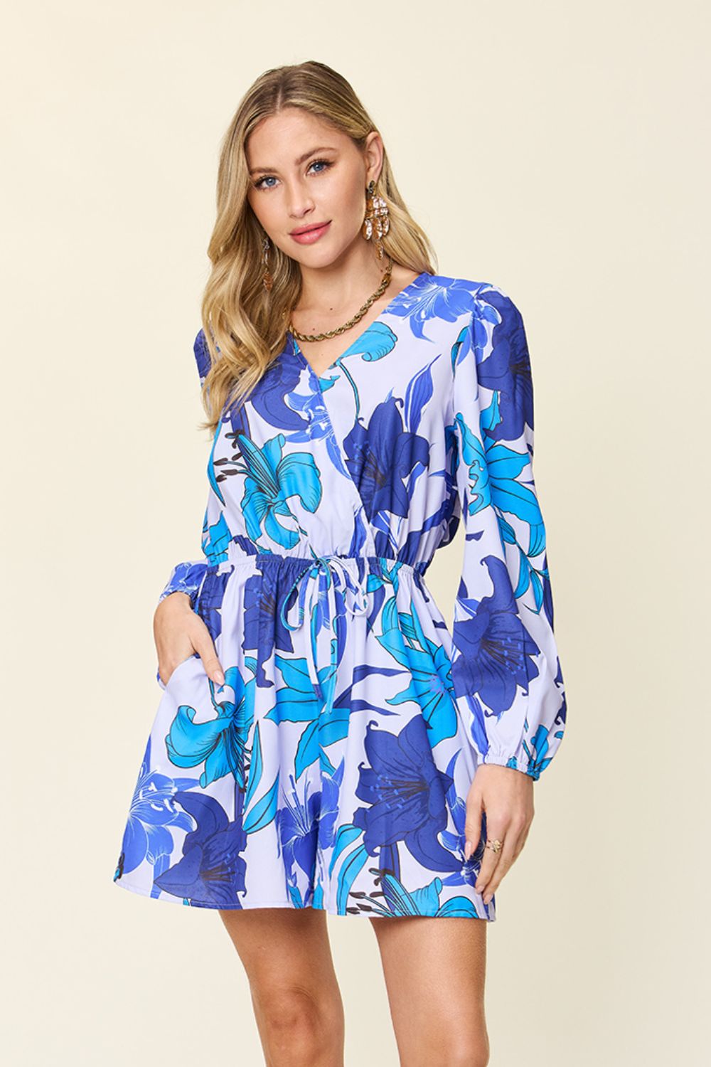 Lady K Floral Long Sleeve Romper with Pockets