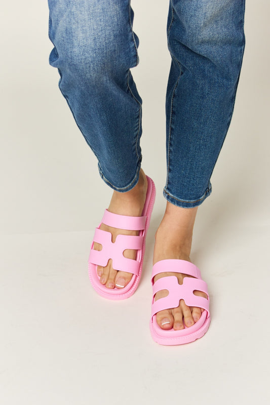 Pink Ice Cutout Open Toe Flat Sandals